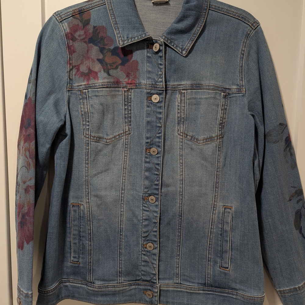Chico's Blue Floral Jean Jacket